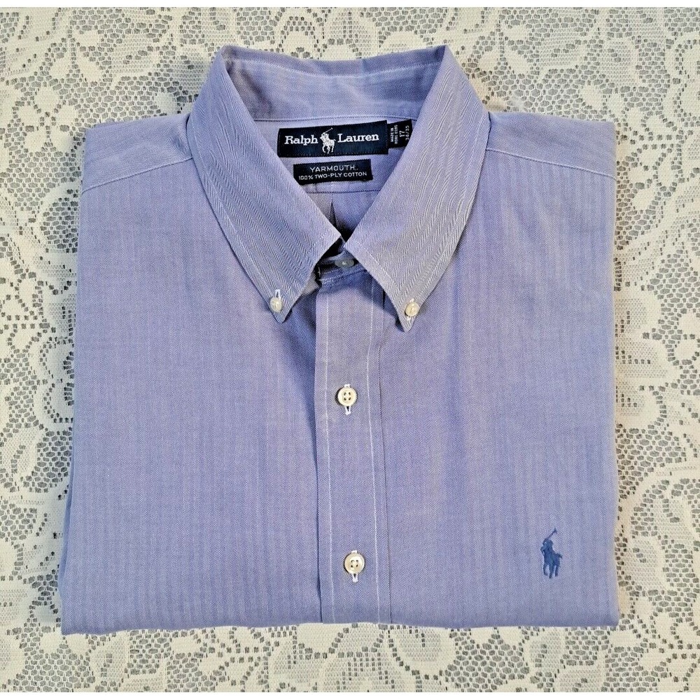 Ralph Lauren Mens Shirt Sz. 17 Blue Yarmouth Button Down Long Sleeve 100% Cotton